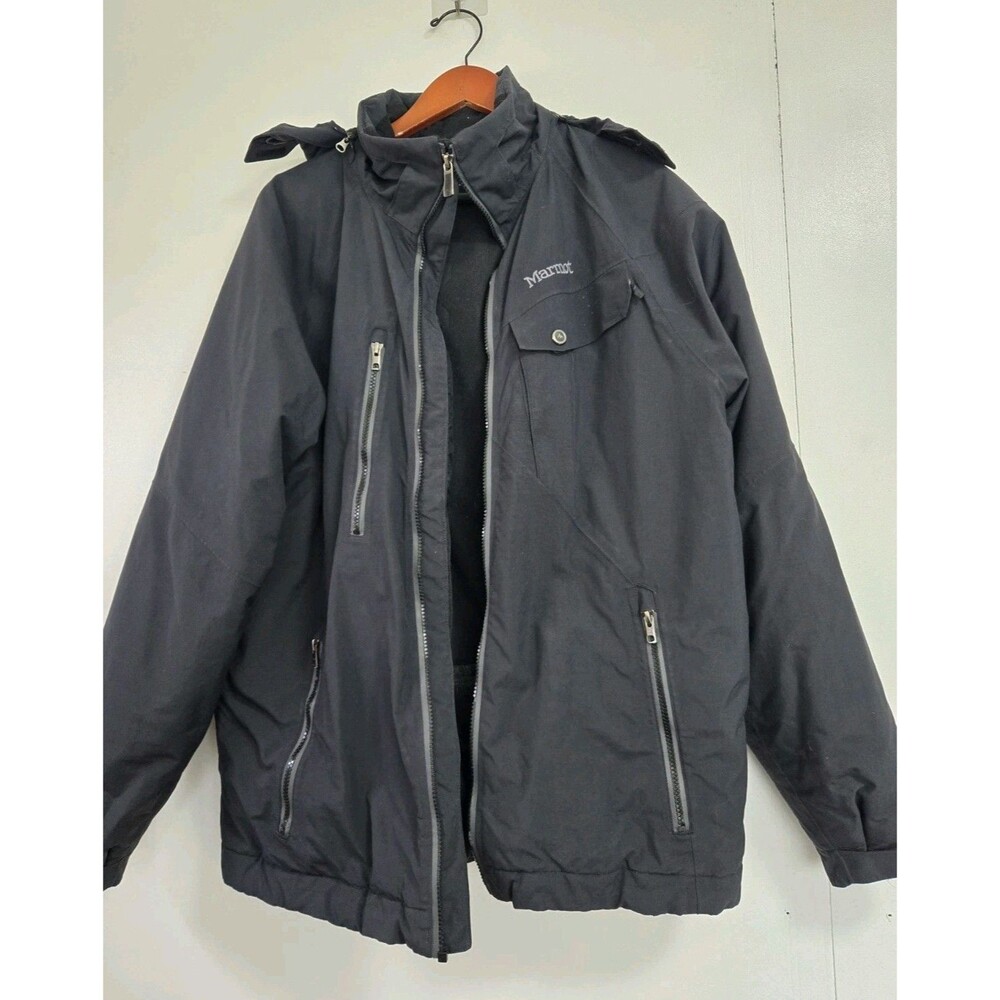 Marmot‎ Jacket Mens L Black MemBrain Hooded Coat Outdoor Broken Zipper